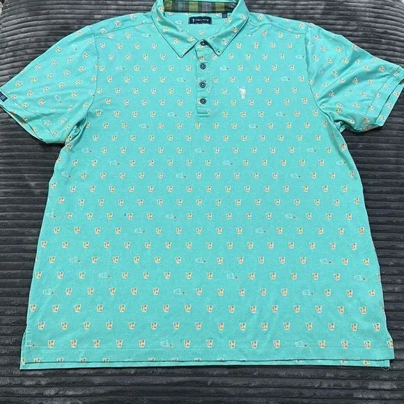 William Murray Polo Shirt Green Cocktail Drink Print Short Sleeve Men’s Size XL - Picture 2 of 9